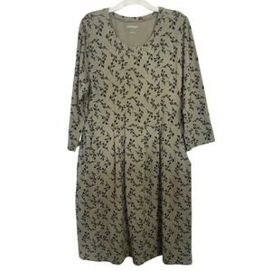 NorthStyle Olive Green 3/4 Sleeve Midi Dress Pockets Medium Modal Stretch